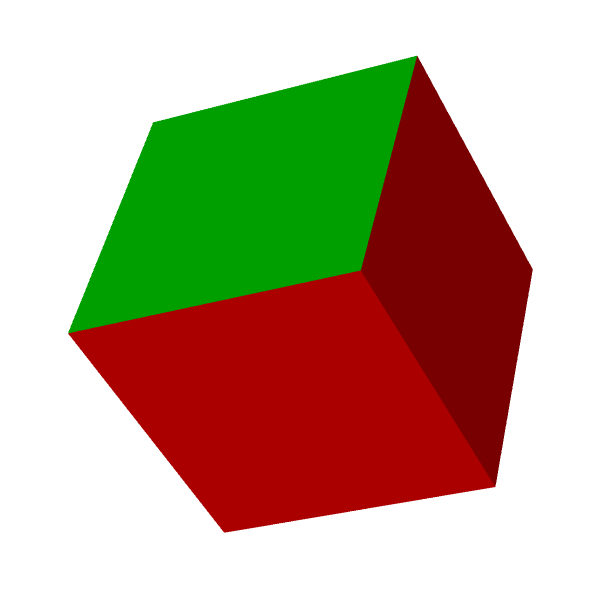 A mostly red cube with one green face