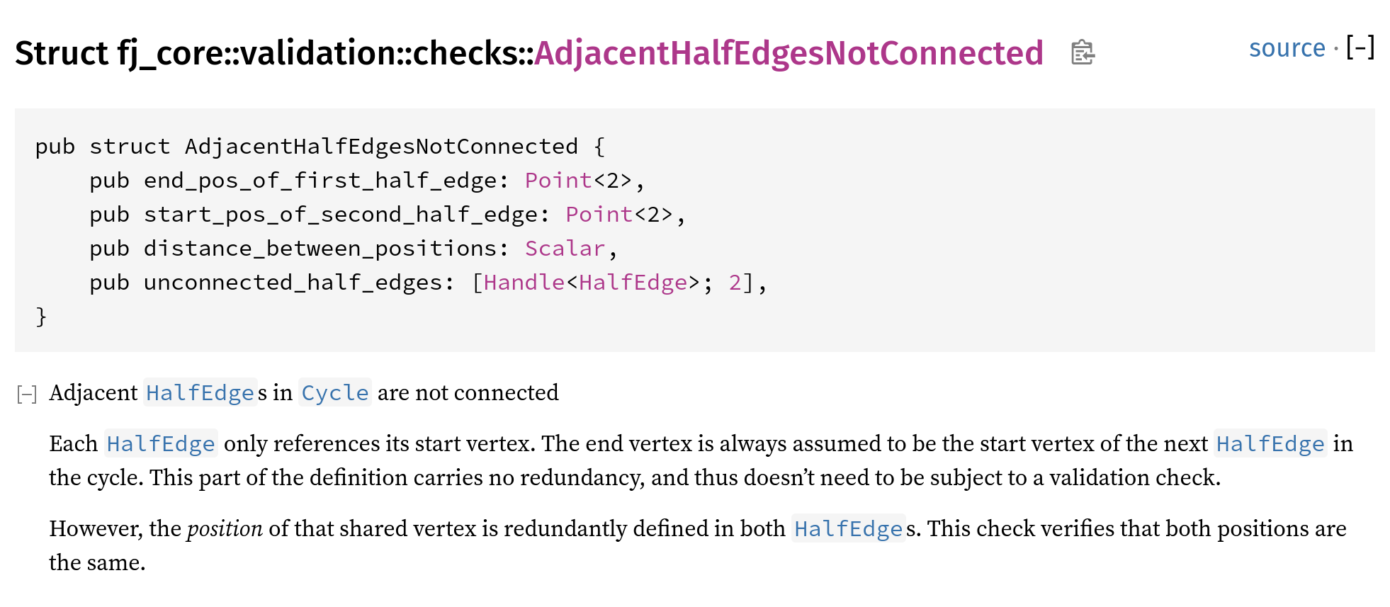 Screenshot from Fornjot's API reference, showing the documentation of a validation check